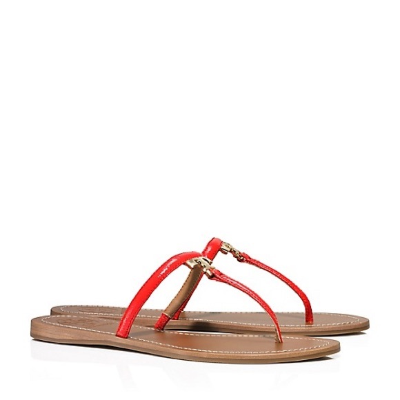 Tory Burch T Logo Orange Patent Leather Sandals - Picture 5 of 5